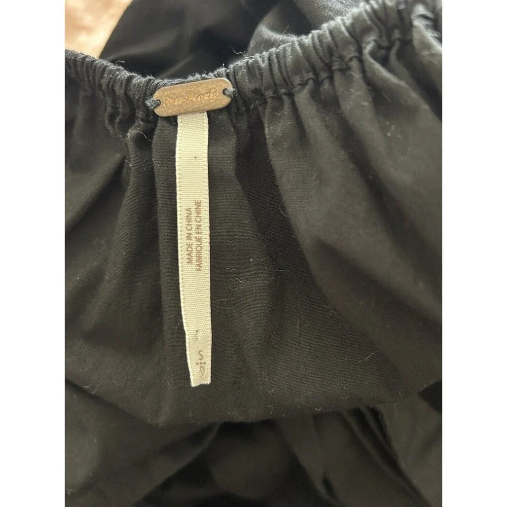 Free People Black Midi Dress Button Front Sweetheart Bodice Tie Back Fit & Flare - Picture 13 of 14